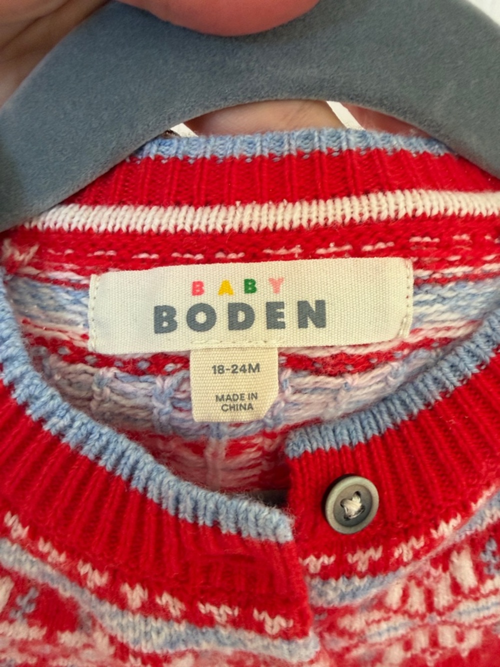 Baby Boden Red Snowman Fair Isle Knit Cardigan - Picture 3 of 3